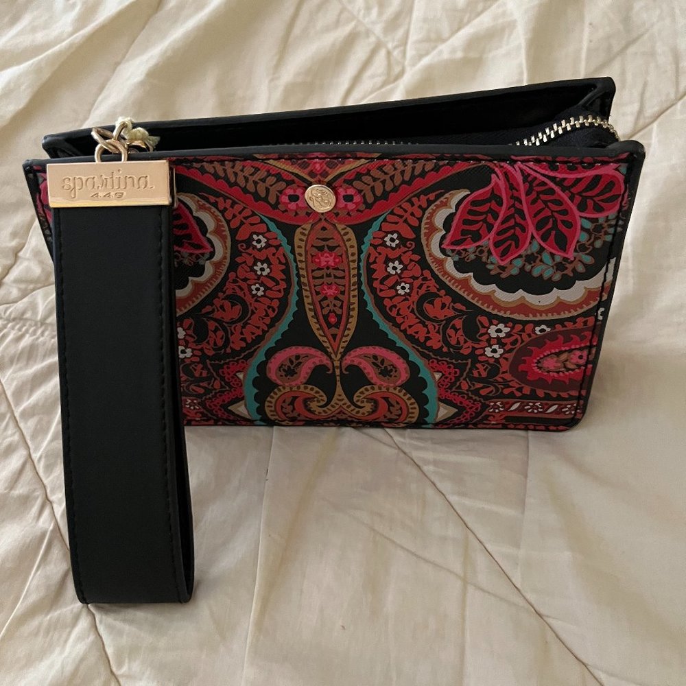 Spartina 449 Retreat Wristlet, Midnight Coral w black leather NWT